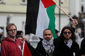 Protest Supporting Palestine In Krakow