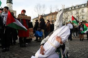 Protest Supporting Palestine In Krakow