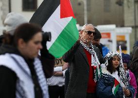 Protest Supporting Palestine In Krakow