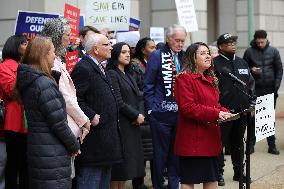 Press Conference Against Funding Freeze Outside Of EPA