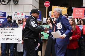 Press Conference Against Funding Freeze Outside Of EPA