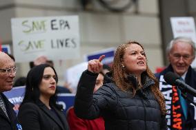 Press Conference Against Funding Freeze Outside Of EPA