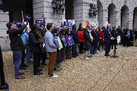 Press Conference Against Funding Freeze Outside Of EPA