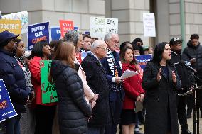 Press Conference Against Funding Freeze Outside Of EPA