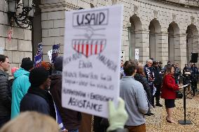 Press Conference Against Funding Freeze Outside Of EPA