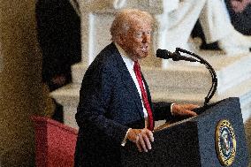 Trump Attends the National Prayer Breakfast in Statuary Hall in the US Capitol