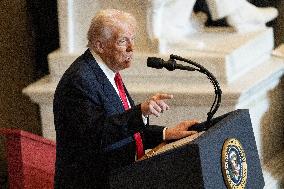 Trump Attends the National Prayer Breakfast in Statuary Hall in the US Capitol