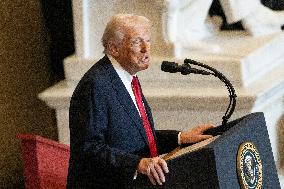 Trump Attends the National Prayer Breakfast in Statuary Hall in the US Capitol