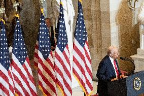 Trump Attends the National Prayer Breakfast in Statuary Hall in the US Capitol
