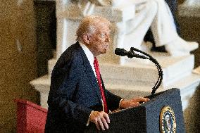 Trump Attends the National Prayer Breakfast in Statuary Hall in the US Capitol