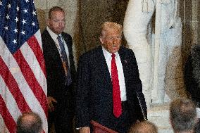 Trump Attends the National Prayer Breakfast in Statuary Hall in the US Capitol