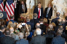 Trump Attends the National Prayer Breakfast in Statuary Hall in the US Capitol