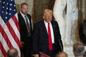 Trump Attends the National Prayer Breakfast in Statuary Hall in the US Capitol