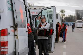 Gazan patients await to travel through the Rafah border crossing