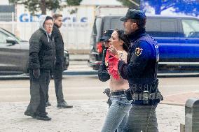 A Femen Activist Arrested At The Patriots Summit - Madrid