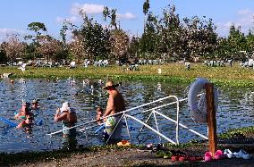 People Seek Health Benefits At Warm Mineral Springs Park  In Florida