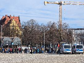 Police Cars At A Demonstration In Munich