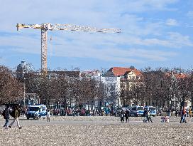 Police Cars At A Demonstration In Munich