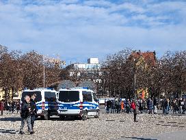 Police Cars At A Demonstration In Munich