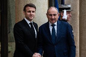 Macron Receives Armenian PM Nikol Pachinian At Elysee Palace