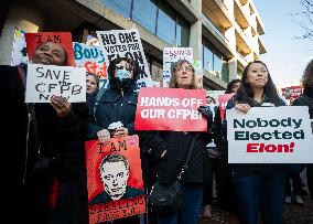 Protest against Musk’s closure of the Consumer Financial Protection Bureau
