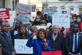Protesters Gathers At The Consumer Financial Protection Bureau Headquarters To Protest Against Elon Musk And President Donald Tr