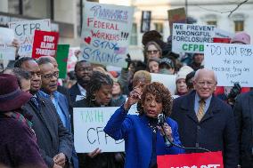 Protesters Gathers At The Consumer Financial Protection Bureau Headquarters To Protest Against Elon Musk And President Donald Tr