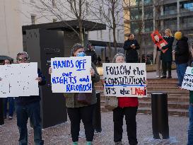 Protesters Gathers At The Consumer Financial Protection Bureau Headquarters To Protest Against Elon Musk And President Donald Tr