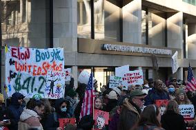 Protesters Gathers At The Consumer Financial Protection Bureau Headquarters To Protest Against Elon Musk And President Donald Tr