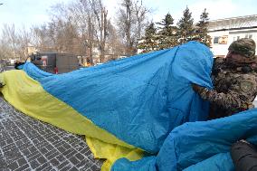 50-metre Ukrainian flag evacuated from front-line Pokrovsk
