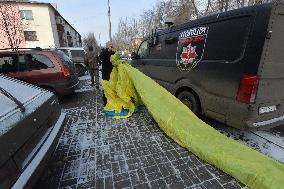 50-metre Ukrainian flag evacuated from front-line Pokrovsk