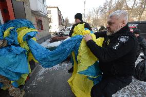 50-metre Ukrainian flag evacuated from front-line Pokrovsk