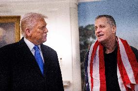 President Trump Welcomes Released Russian Prisoner Mark Fogel at White House