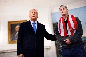 President Trump Welcomes Released Russian Prisoner Mark Fogel at White House