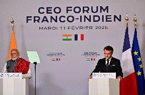 President Macron And Indian PM Modi At Franco-Indian Economic Forum Closing - Paris