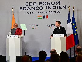 President Macron And Indian PM Modi At Franco-Indian Economic Forum Closing - Paris