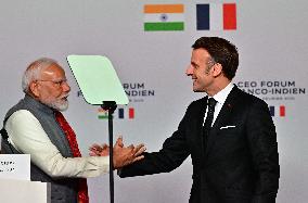 President Macron And Indian PM Modi At Franco-Indian Economic Forum Closing - Paris