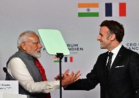 President Macron And Indian PM Modi At Franco-Indian Economic Forum Closing - Paris