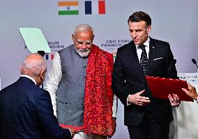 President Macron And Indian PM Modi At Franco-Indian Economic Forum Closing - Paris