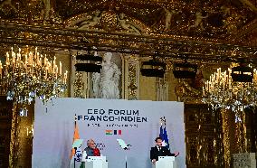 President Macron And Indian PM Modi At Franco-Indian Economic Forum Closing - Paris