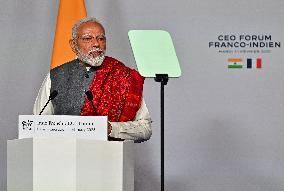 President Macron And Indian PM Modi At Franco-Indian Economic Forum Closing - Paris