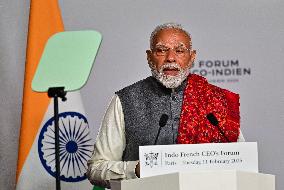 President Macron And Indian PM Modi At Franco-Indian Economic Forum Closing - Paris