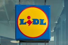 LIDL Store Logo On Glass Facade