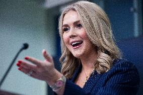 US President Trump's Press Secretary Karoline Leavitt speaks in the briefing room