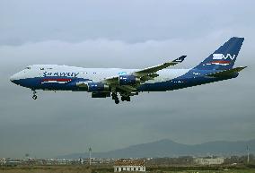 Silk Way West Airlines Boeing 747 landing at Barcelona airport