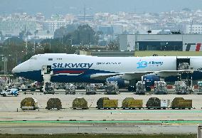 Silk Way West Airlines Boeing 747 landing at Barcelona airport