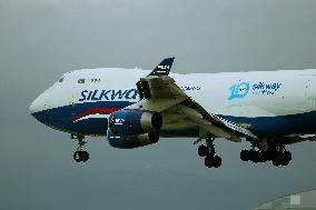 Silk Way West Airlines Boeing 747 landing at Barcelona airport