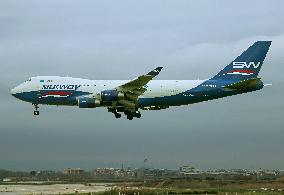 Silk Way West Airlines Boeing 747 landing at Barcelona airport