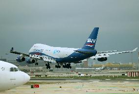 Silk Way West Airlines Boeing 747 landing at Barcelona airport