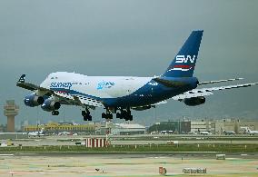 Silk Way West Airlines Boeing 747 landing at Barcelona airport